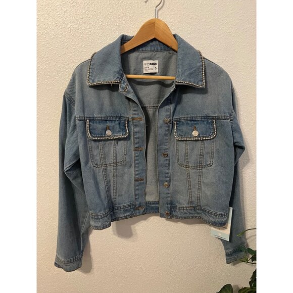 NWT womens rhinstone denim jacket (oversized small) - Picture 1 of 5